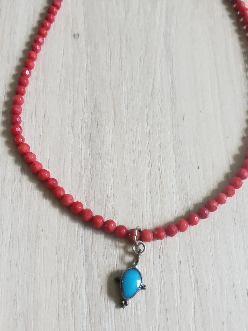 Beaded Necklace Womens Red Turquoise Color Pendant Southwestern Boho Choker
